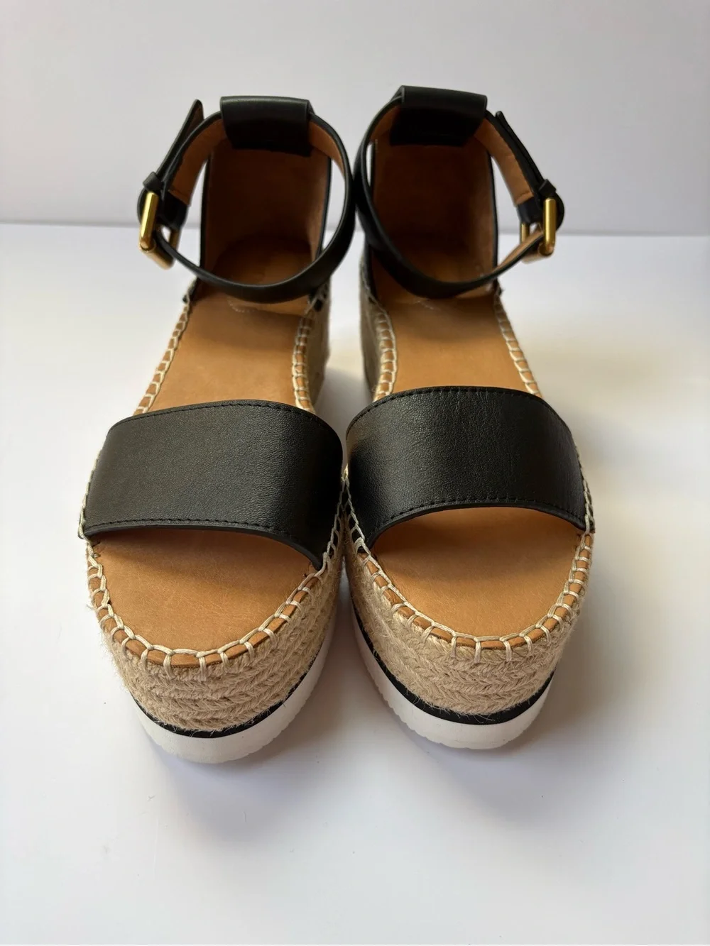 See by Chloé Black Espadrille Platform Sandals with Ankle Strap 8.5